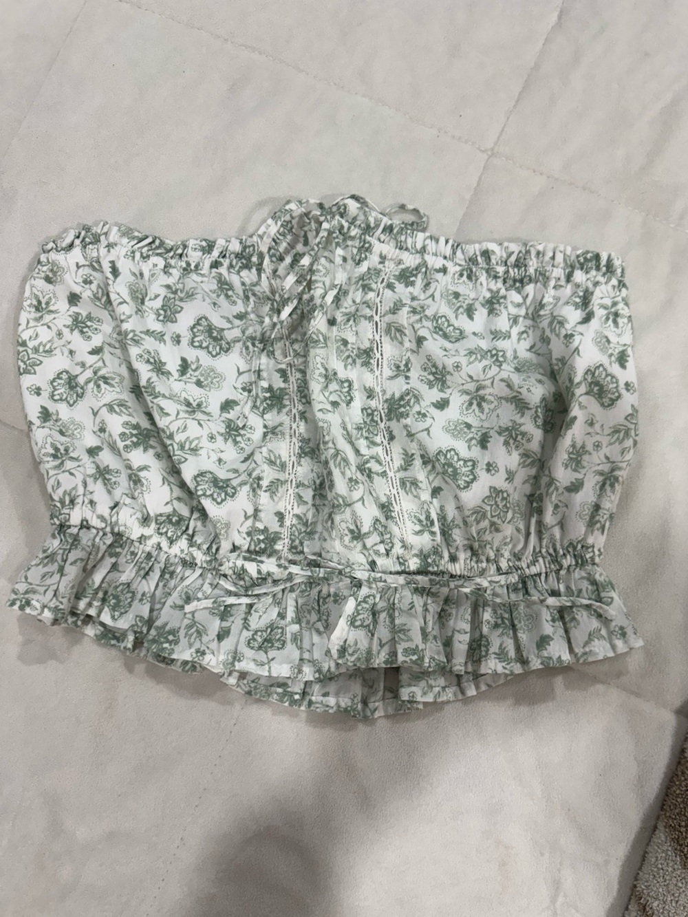 Hollister White Tube Top with Sage Floral Print